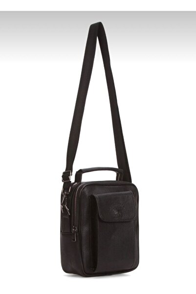 fao polo Men's Leather Black Color Crossbody Shoulder Chest and Handbag with Phone Compartment