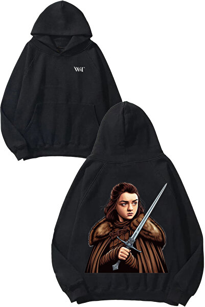 THEWERT Game of Thrones Arya Design Back Printed Black Hooded Sweatshirt