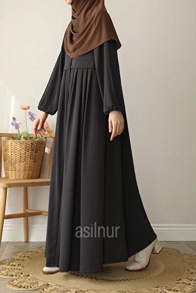 ASİLNUR Ebrar Pleated Ferace Smoked