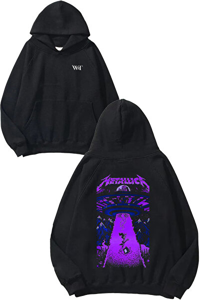 THEWERT Metallica Purple Design Back Printed Black Hooded Sweatshirt