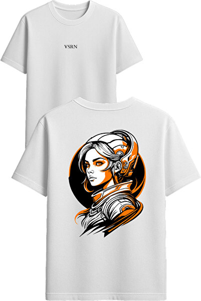 VSRN Tricou oversize alb cu imprimeu pentru femei Astronaut