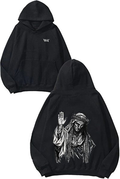 THEWERT King Meme Design Spate cu imprimeu Negru cu glugă Swea tricou