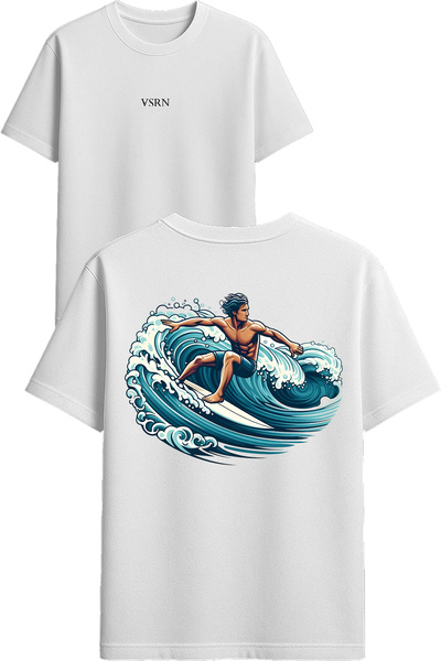 VSRN Tricou supradimensionat alb cu imprimeu Surfing Man Design