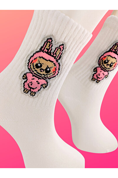 Shuttle Park Special Series Happy Colorful Labubu Patterned Socks Fun Comfortable Stylish Design Style White College Socks