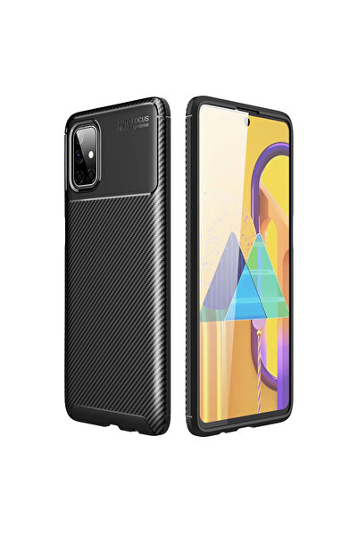 Najmaddin حافظة سامسونج جالاكسي M51 ذات غطاء كربوني بتركيز تلقائي - أسود