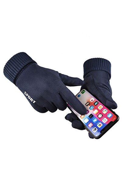 UIQ Manusi touchscreen unisex, piele ecologica, albastru