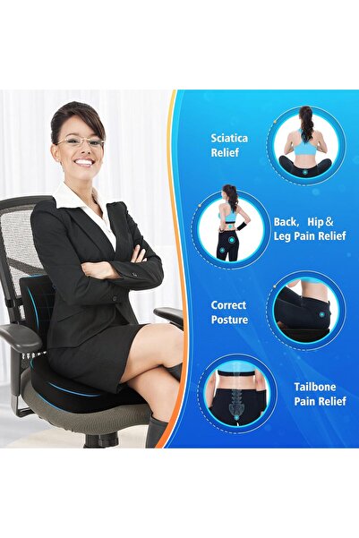 Generic CushZone Enhanced Seat Cushion & Lumbar Pillow, Adjustable Strap, Washable Cover, Black XL