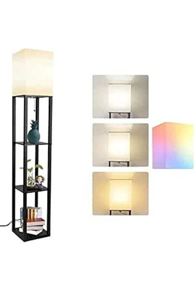 Generic Modern floor lamp with shelves and remote, tall black
