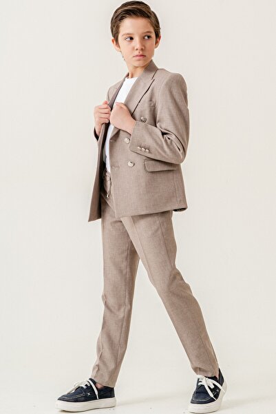 carino's kids Double-Breasted Linen Boy Suit
