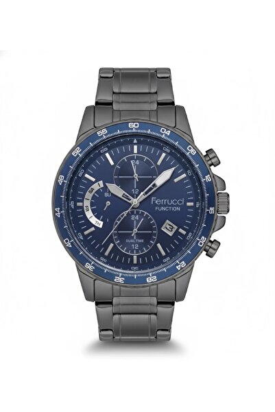 Ferrucci Men's Wristwatch Anthracite Color, Blue Dial - Stylish Metal Band, 2...