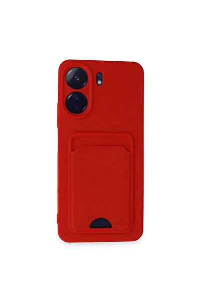 magicool حافظة هاتف Xiaomi Redmi 13c من السيليكون مع بطاقة عمل كلفن - أحمر