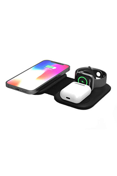 NEX TECH 15W Magnetic Magsafe Foldable 3-in-1 Portable Wireless Charger - Black