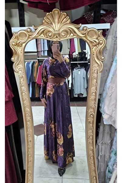 Mintaş Desenli kadife elbise