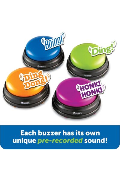 Learning Resources Response Buttons Set of 4 with Bells, 3.5 in, Ages 3+, Plastic, Multicolor