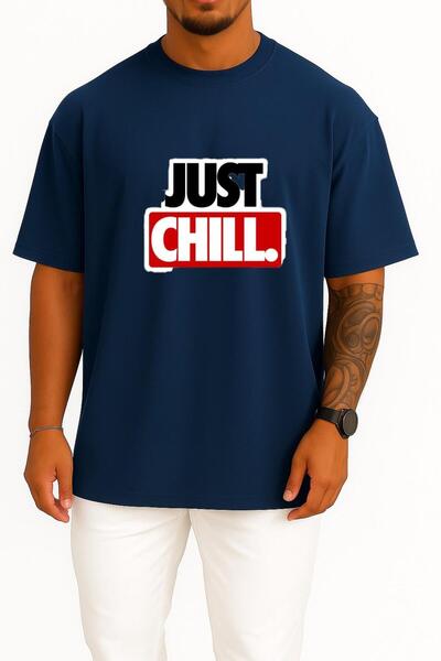Bahriyeli Collection قصة فضفاضة تي شيرت للجنسين بتصميم Just Chill على الصدر