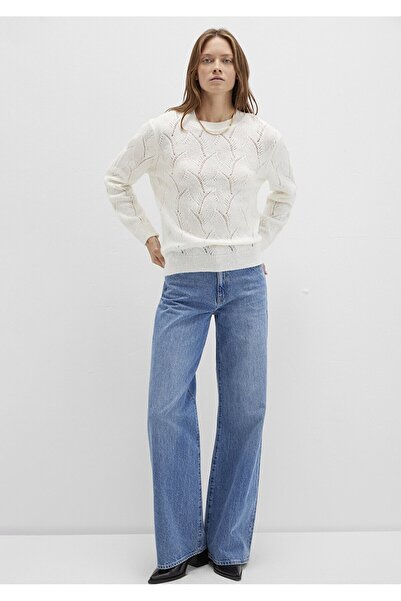 Mavi YUVARLAK YAKA KAZAK Kırık Beyaz