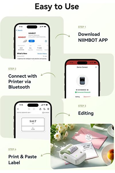 NiiMbot B1 Bluetooth Portable Thermal Label Printer, 5cm (Green, 1 Printer + 1 Label Roll)