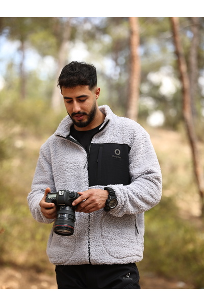 TKT Gray Lamb Welsoft Fleece Jacket Full Zipper 3 Pockets Front Panel Detail Full Size