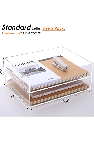 Generic Acrylic Stackable Letter Tray File Organizer - 2 Drawer (Letter Size), Clear