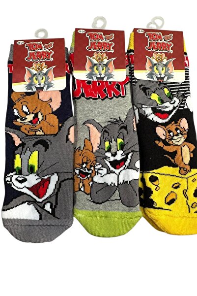 Çimpa 3 أزواج من جوارب الأطفال المصنوعة من القطن مع شخصيات توم وجيري وقاعدة مضادة للانزلاق