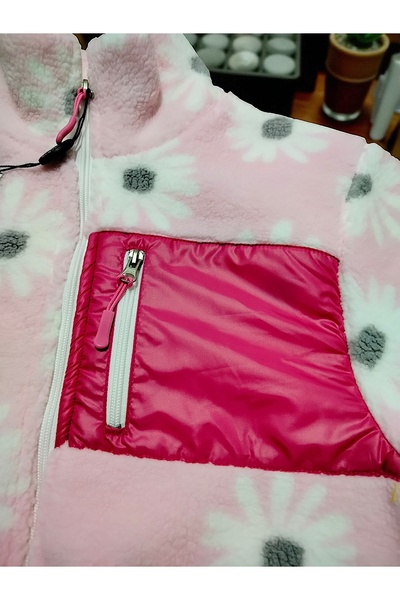 MİLAYS LİFE HOME COLLECTİON Girl's 9-11 Years Old Welsoft 3-Pocket Daisy Pattern Zippered Jacket