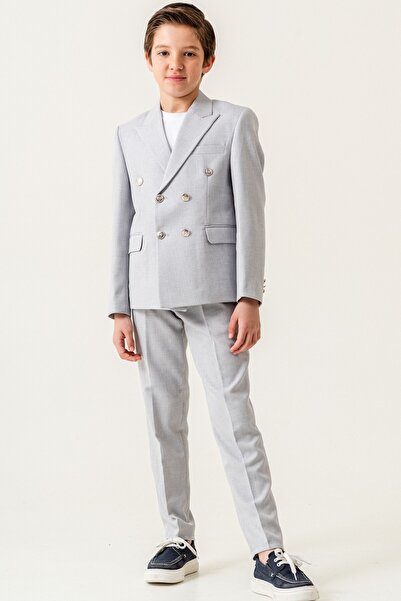 carino's kids Double-Breasted Linen Boy Suit