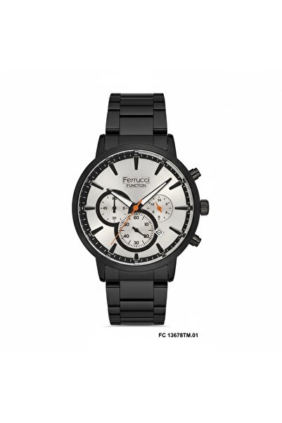 Ferrucci ساعة يد رجالية لون أسود، مينا فضي - سوار معدني أنيق، ضمان لمدة سنتين
