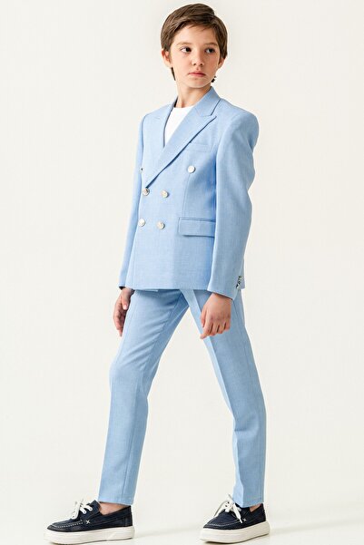 carino's kids Double-Breasted Linen Boy Suit