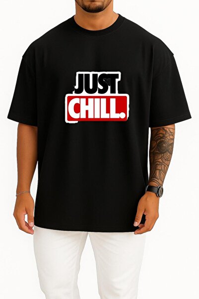 Bahriyeli Collection قصة فضفاضة تي شيرت للجنسين بتصميم Just Chill على الصدر