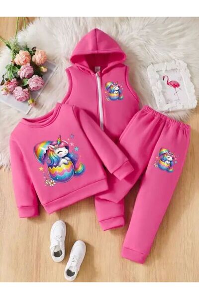 VESTIR BIEN طقم يونيكورن مطبوع 3-إنيرث-ألت-فليسي للأطفال Y طقم فيست من نوع Al...