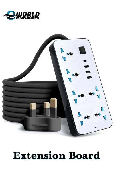 Eworld Power Strip Extension Cord 2M, 6 Universal Sockets, 3 USB & 1 USB-C, Surge Protection