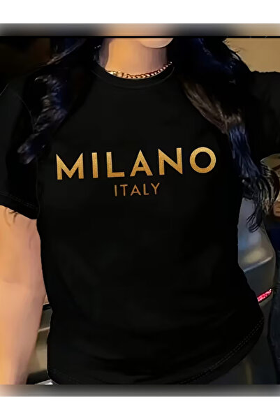 TİMİSİVA Μπλουζάκι Unisex oversized MILANO5 με τύπωμα με κοντό μανίκι ΜΑΥΡΟ