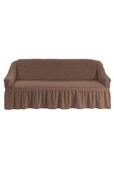 Lenjeria Familiei Tale Husa Creponata cu Volan pentru Canapea 3 Locuri, Bej c...