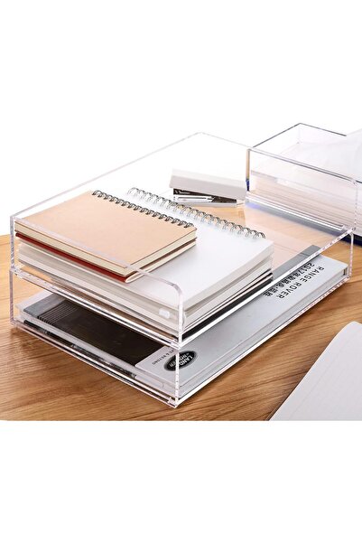 Generic Acrylic Stackable Letter Tray File Organizer - 2 Drawer (Letter Size), Clear