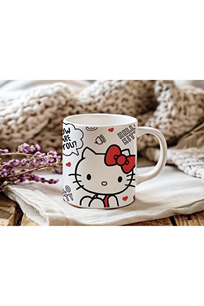 Beramussa Hello Kitty Desenli Kupa Bardak – Çizgi Karakter Temalı Beyaz Arka ...