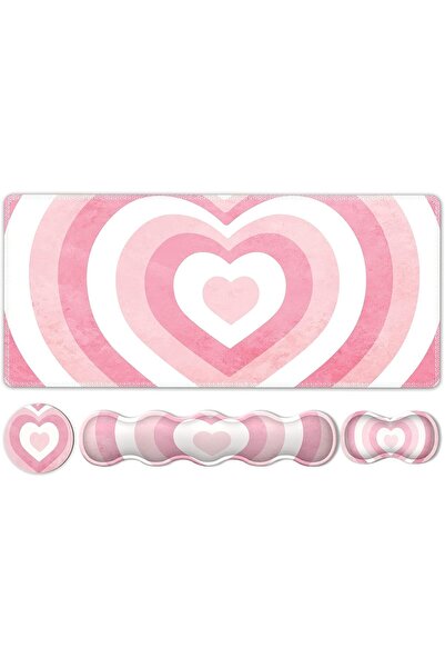 Generic iLeadon 4-piece Gaming Desk Mat and Wrist Rest Set - Pink Heart