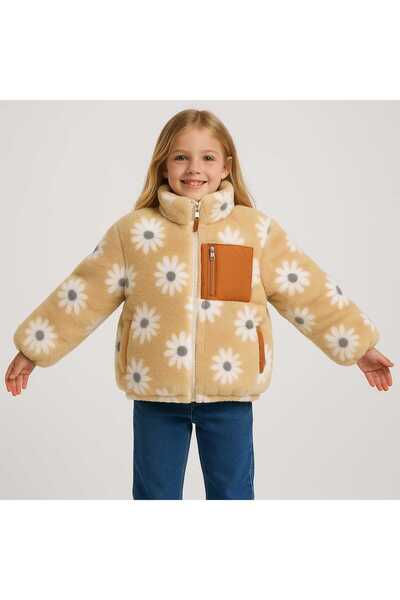 MİLAYS LİFE HOME COLLECTİON Girl's 9-11 Years Old Welsoft 3-Pocket Daisy Pattern Zippered Jacket