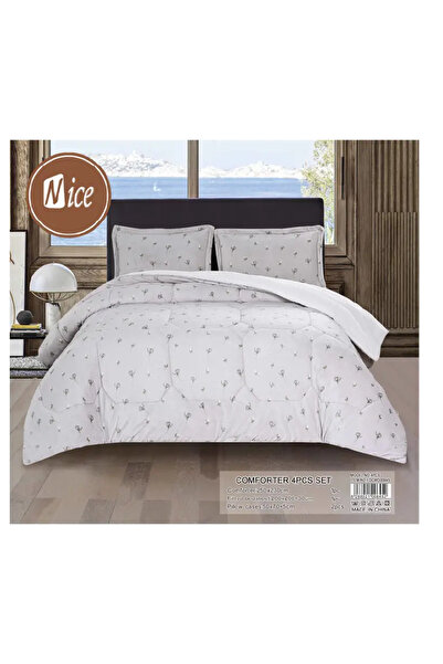 NİCE Winter Flannel Comforter 4pc 220x240 Patterned Silver Silk