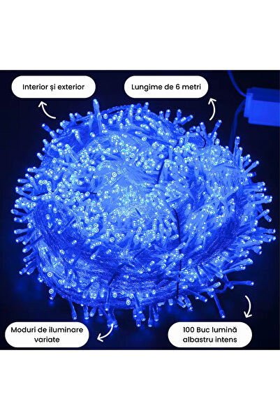 OEM Șir de lumini de Crăciun 100 LED-uri, 6 m pentru interior-exterior - Albastru