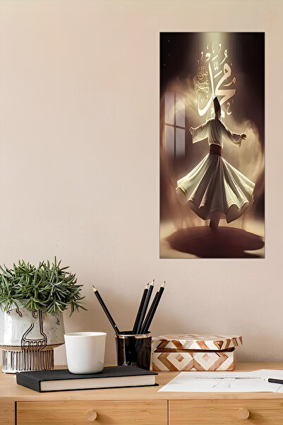 kutuTR 3D Görünümlü Temperli Cam Tablo – Semazen ve Hat Sanatı Temalı UV Bask...