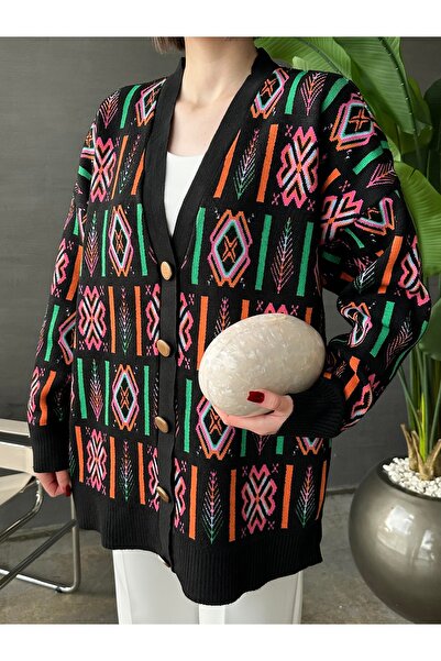 ALDAGÖR Knitwear Oversized Ethnic Pattern Cardigan