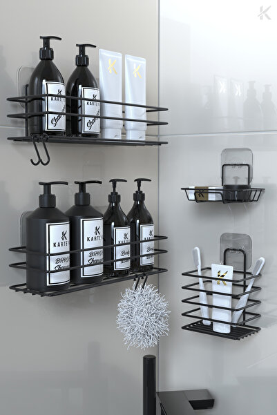 Home Stuff Banyo Seti Siyah Dis fırcalık, Sabunluk ve 2'li Organizer