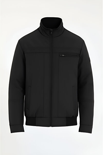 CIVILTIPOLO Men's Regular Fit Ribbed Inner Pocket Zippered Water Repellent Basic Casual Jacket Style Coat