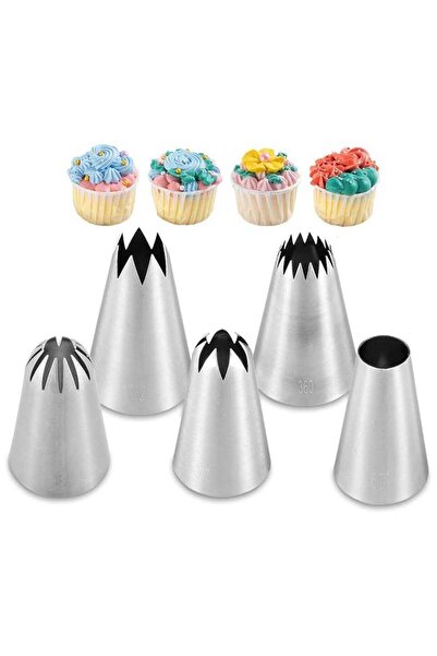 Generic Oasisgalore 5pcs Stainless Steel Cake Decorating Tools Set with Nozzles for Cupcakes and Cookies