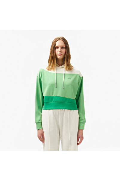 Lacoste Kadın Kapüşonlu Renk Bloklu Açık Yeşil Sweatshirt