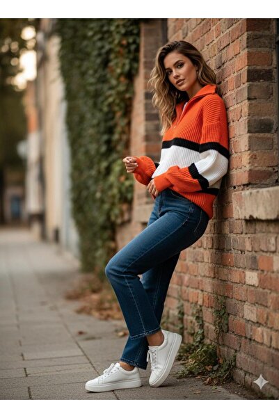 Cockatoo Pulover tricotat cu guler ridicat dungi pentru femei