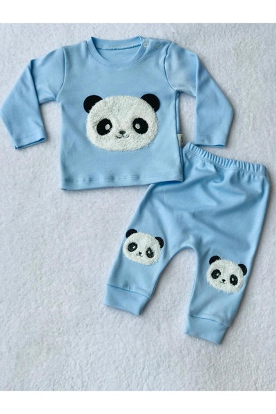 Bilge Trend PANDA İŞLEMELİ % 100 PAMUKLU PENYE BEBEK PİJAMA TAKIMI