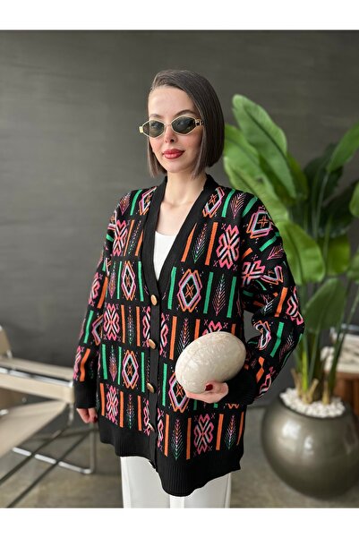 ALDAGÖR Knitwear Oversized Ethnic Pattern Cardigan