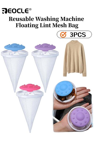 Generic REOCLE 3pcs Reusable Washing Machine Floating Lint Mesh Bag Hair Filter Net Pouch Laundry Hair Remo