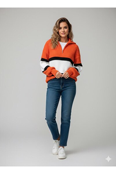 Cockatoo Pulover tricotat cu guler ridicat dungi pentru femei